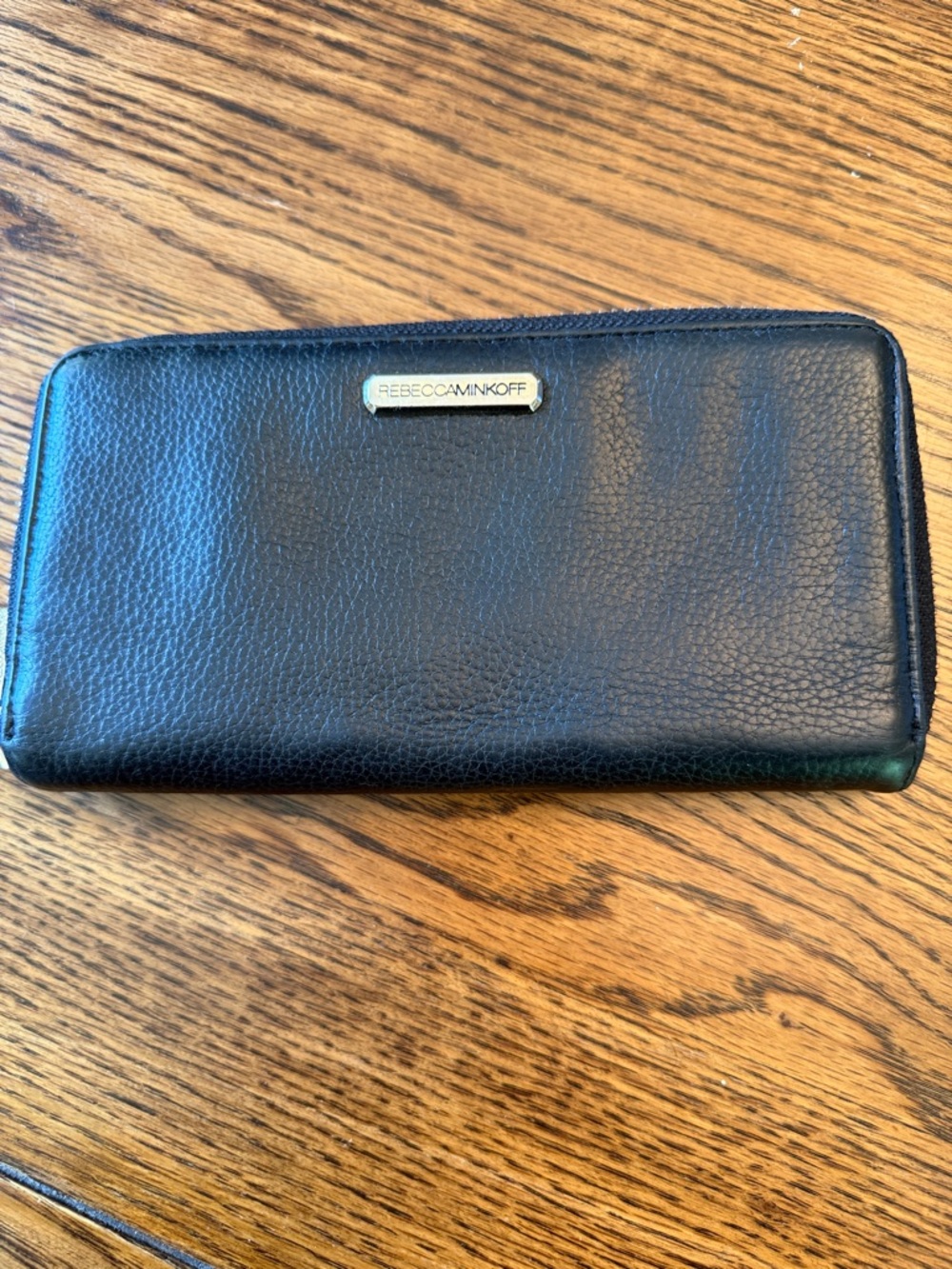 Rebecca Minkoff Black Leather Zip Around Wallet Gold Hardware Minimal Classic